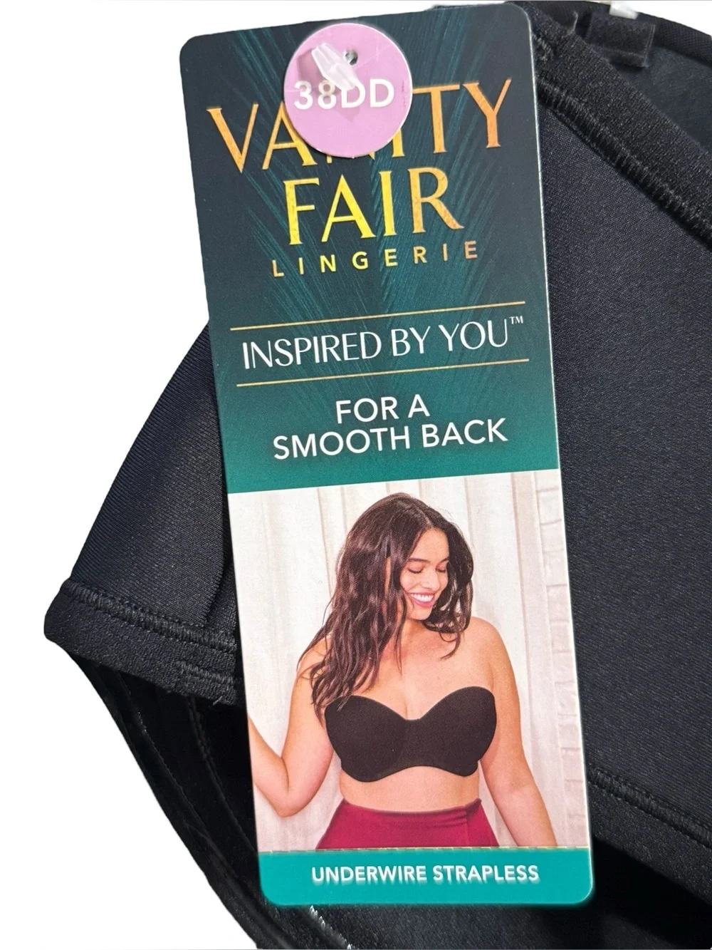 Vanity Fair Beauty Back Strapless Bra Sz 38DD Black NWT